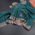 Vaazhai Naar Peacock Green Saree With Thread Buttas And Contrast Pallu 02