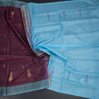 Vaazhai Naar Maroon Saree With Thread Buttas And Contrast Pallu 02