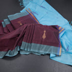 Vaazhai Naar Maroon Saree With Thread Buttas And Contrast Pallu 02