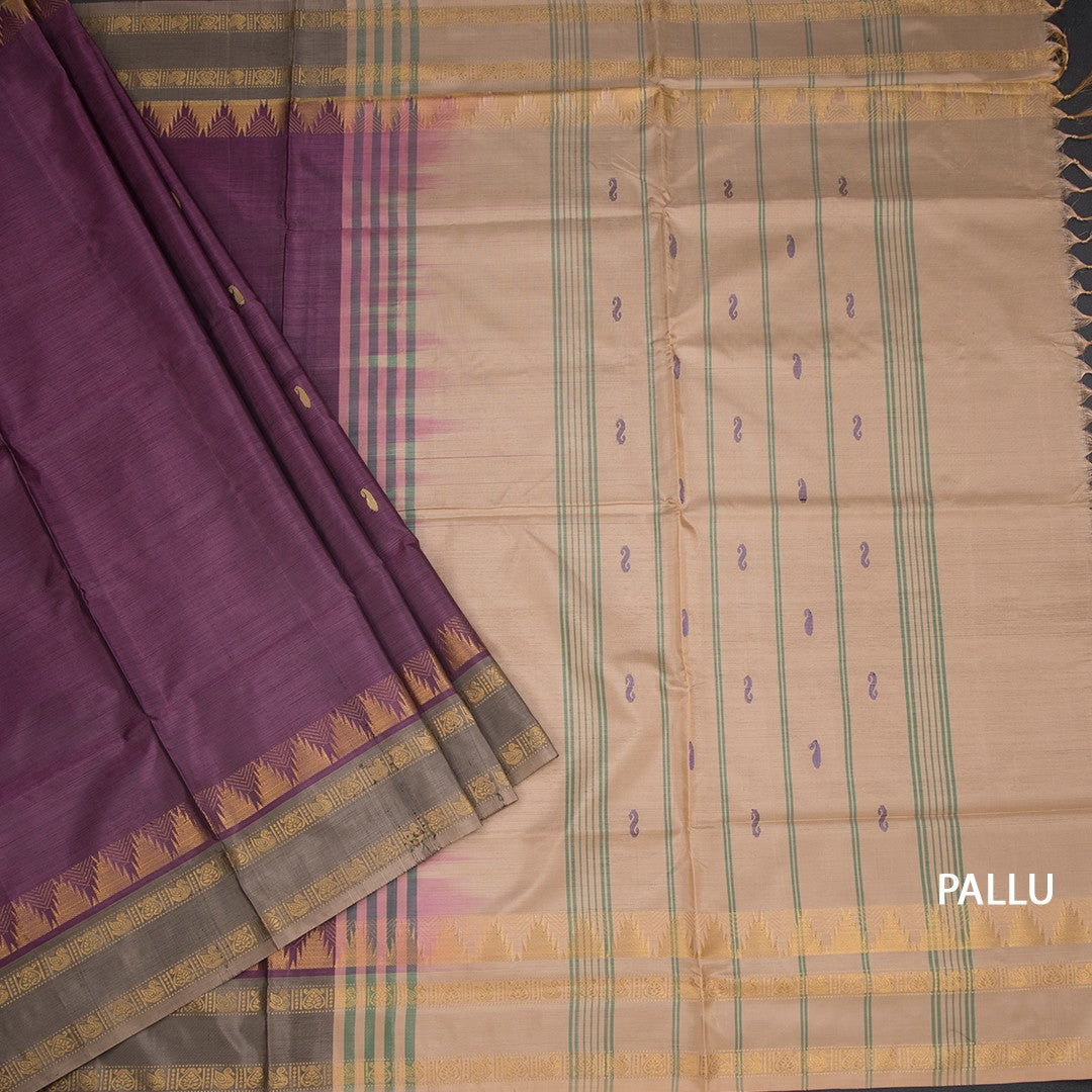 Vaazhai Naar Purple Saree With Thread Buttas And Contrast Pallu 04