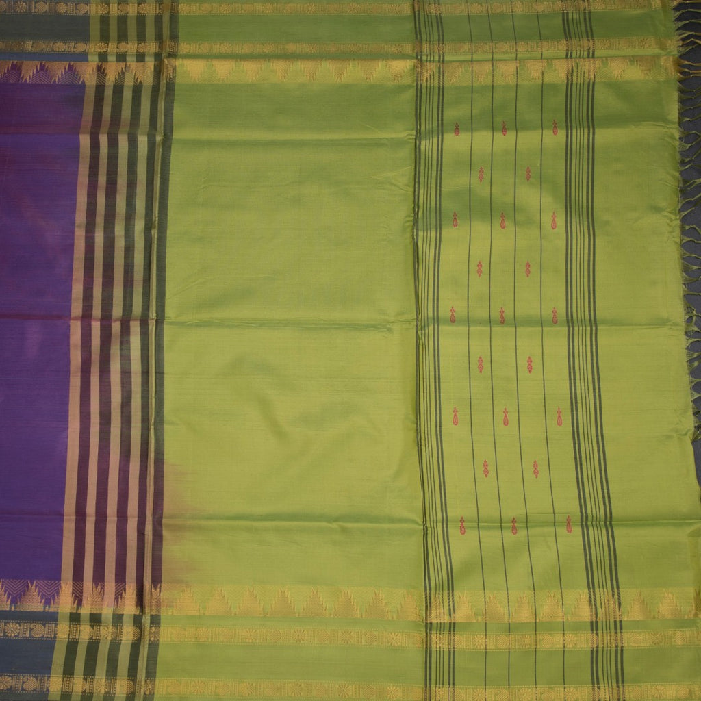 Vaazhai Naar Shot Colour Saree With Thread Buttas And Contrast Pallu 06