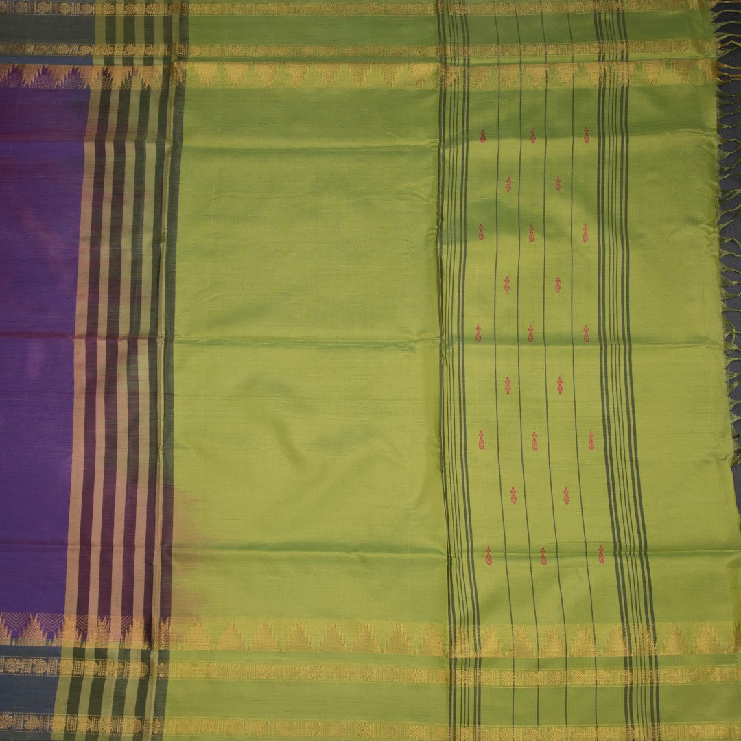 Vaazhai Naar Shot Colour Saree With Thread Buttas And Contrast Pallu 06