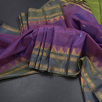 Vaazhai Naar Shot Colour Saree With Thread Buttas And Contrast Pallu 06