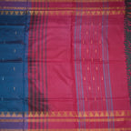 Vaazhai Naar Peacock Blue Saree With Thread Buttas And Contrast Pallu 02
