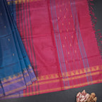 Vaazhai Naar Peacock Blue Saree With Thread Buttas And Contrast Pallu 02