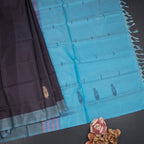 Vaazhai Naar Dark Brown Saree With Thread Buttas And Contrast Pallu