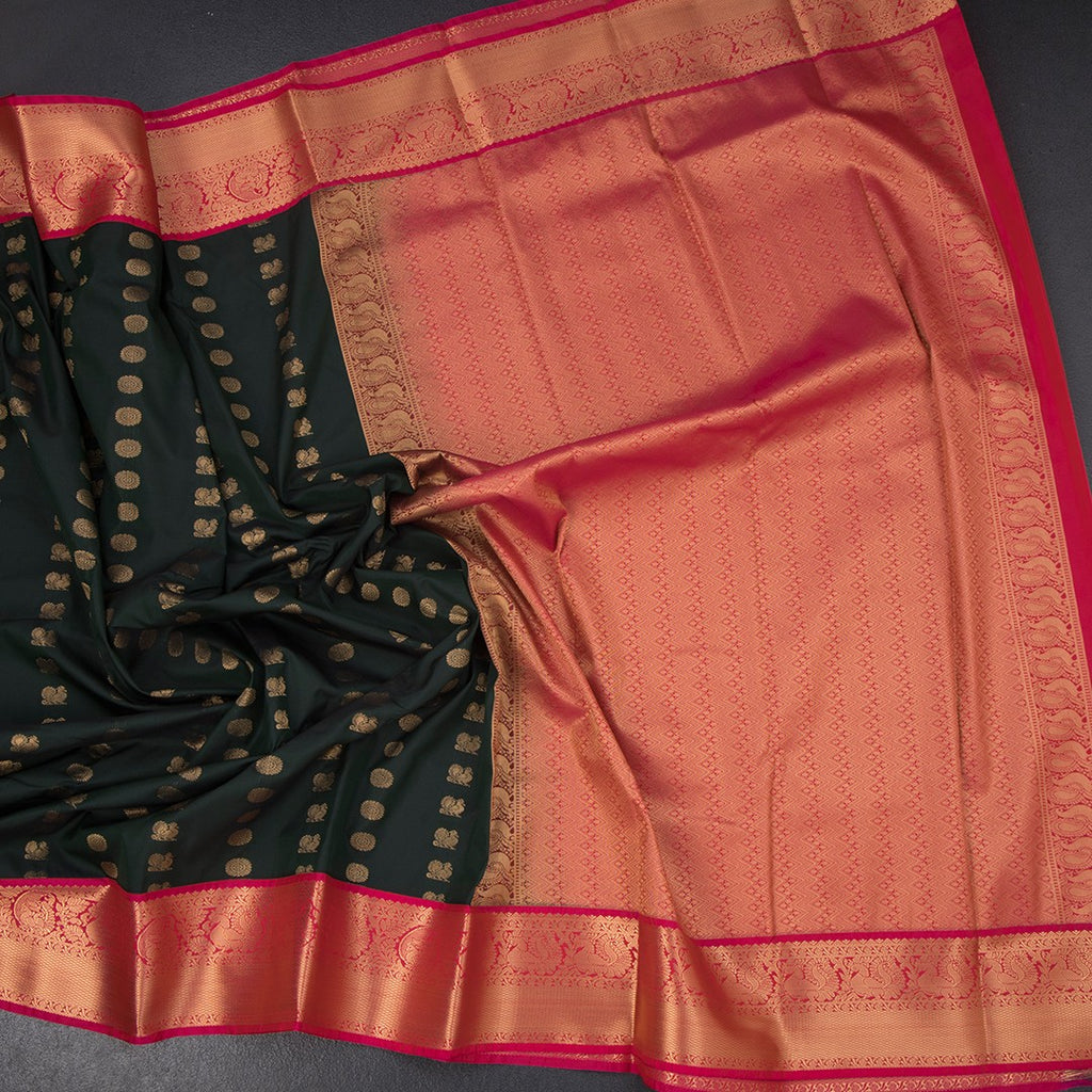 Art Silk Dark Green Zari Worked Saree 03