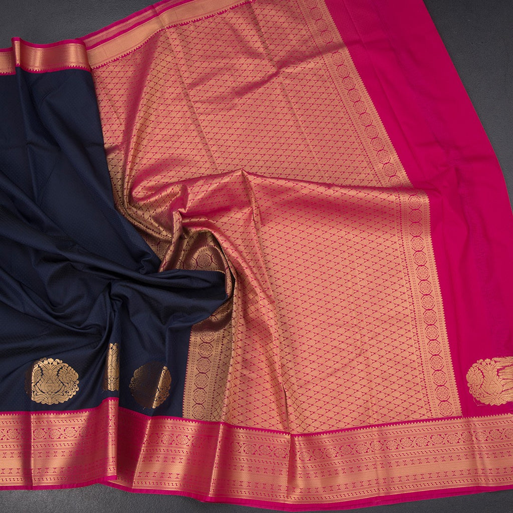Art Silk Navy Blue Zari Worked Saree