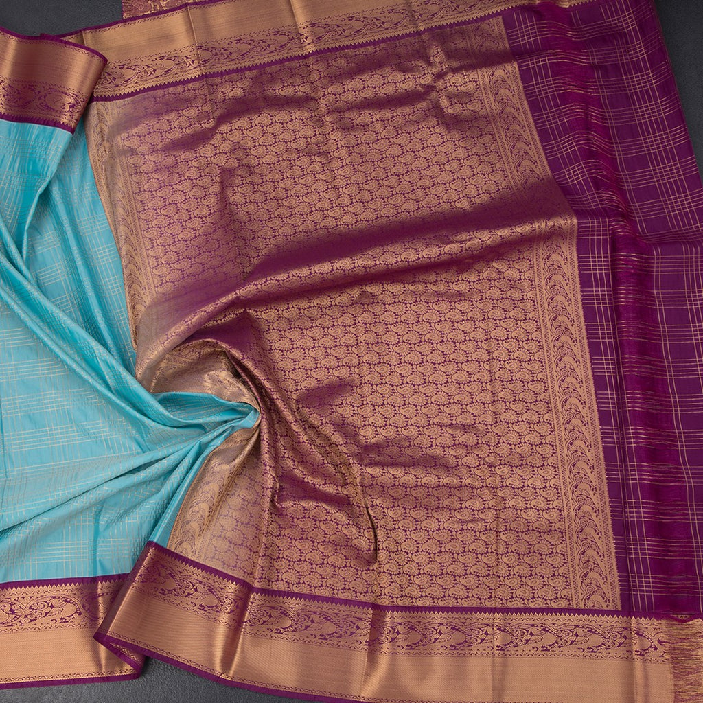Art Silk Powder Blue Zari Worked Saree