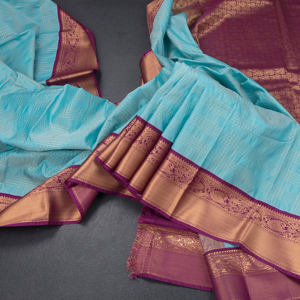 Art Silk Powder Blue Zari Worked Saree