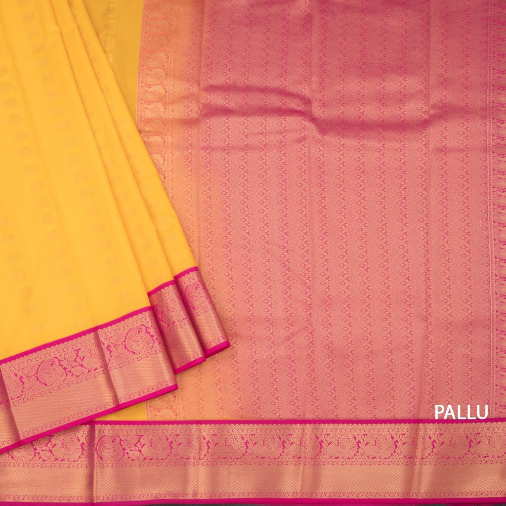 Art Silk Mango Yellow Zari Worked Saree 02