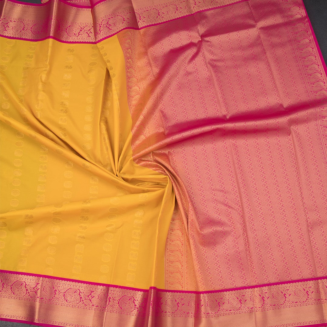 Art Silk Mango Yellow Zari Worked Saree 02
