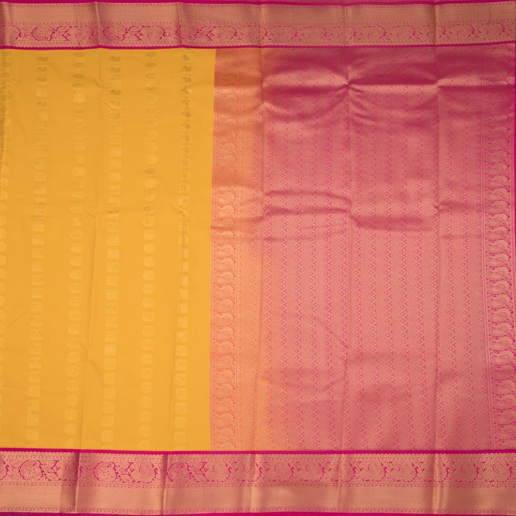 Art Silk Mango Yellow Zari Worked Saree 02