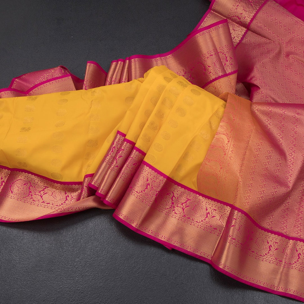 Art Silk Mango Yellow Zari Worked Saree 02