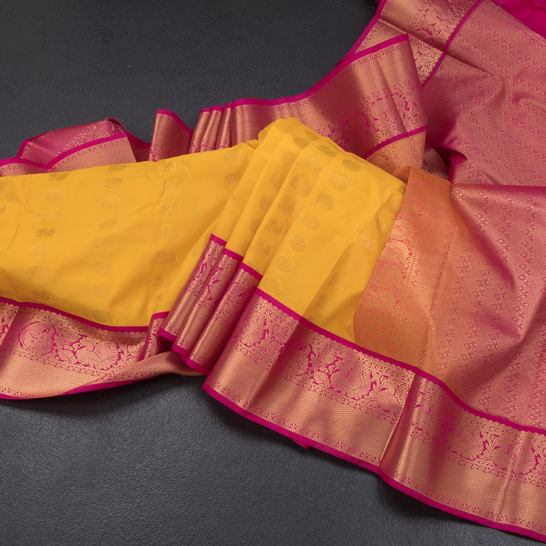 Art Silk Mango Yellow Zari Worked Saree 02