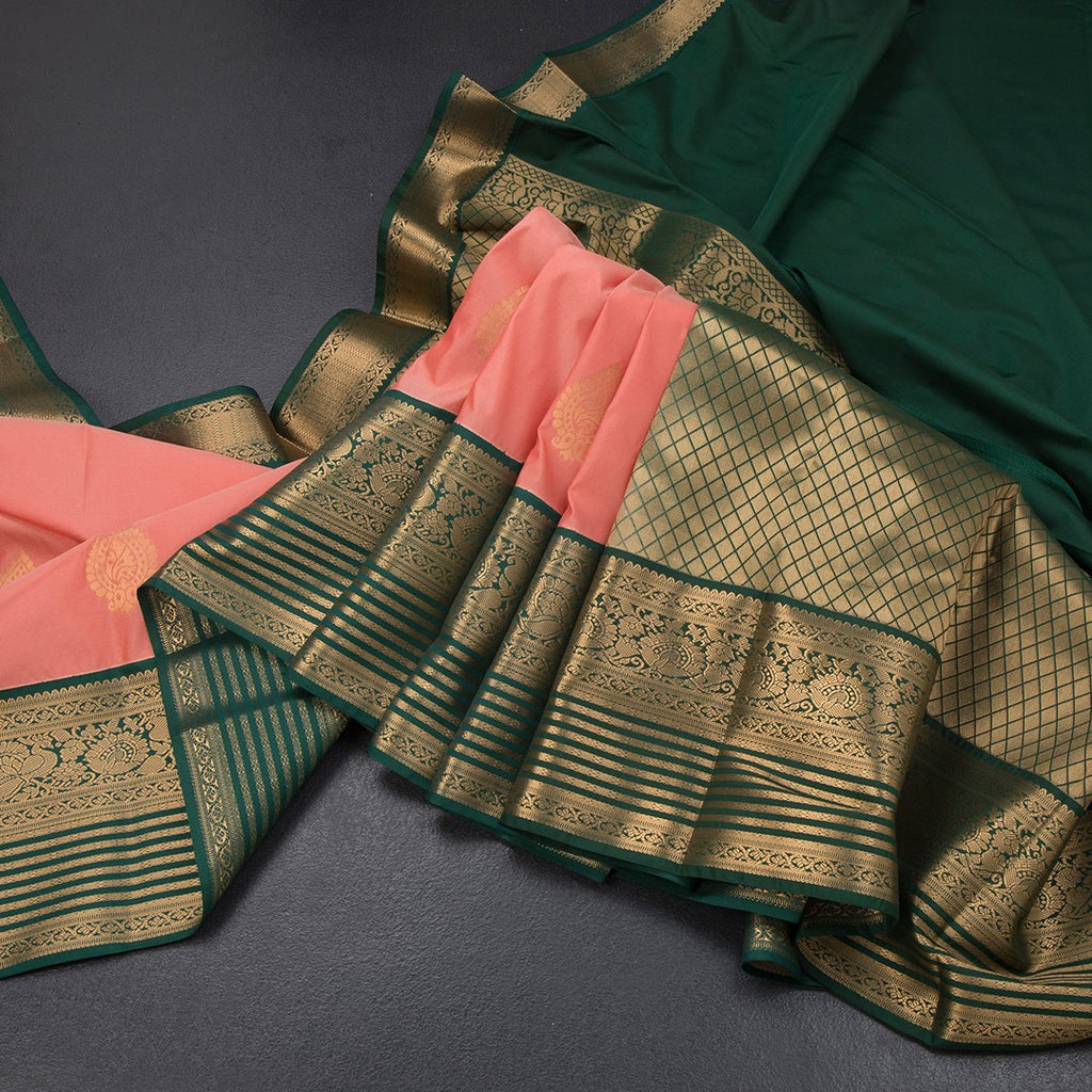 Art Silk Peach Zari Worked Saree