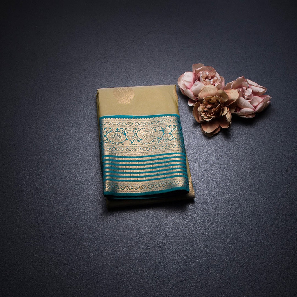 Art Silk Olive Green Zari Worked Saree