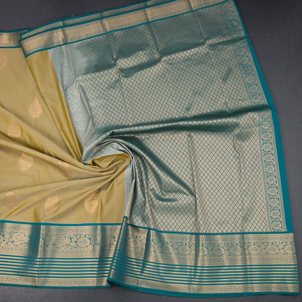 Art Silk Olive Green Zari Worked Saree