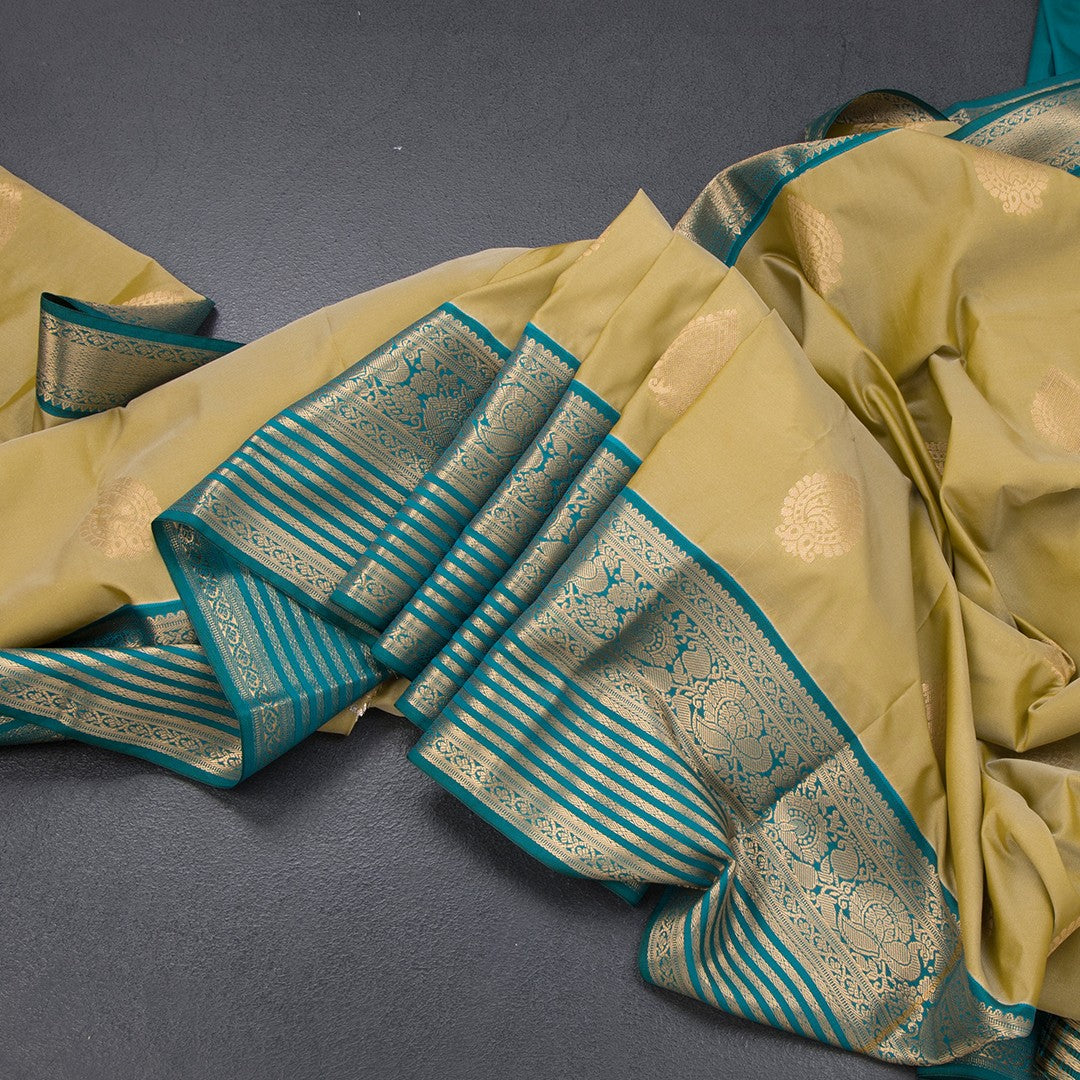 Art Silk Olive Green Zari Worked Saree