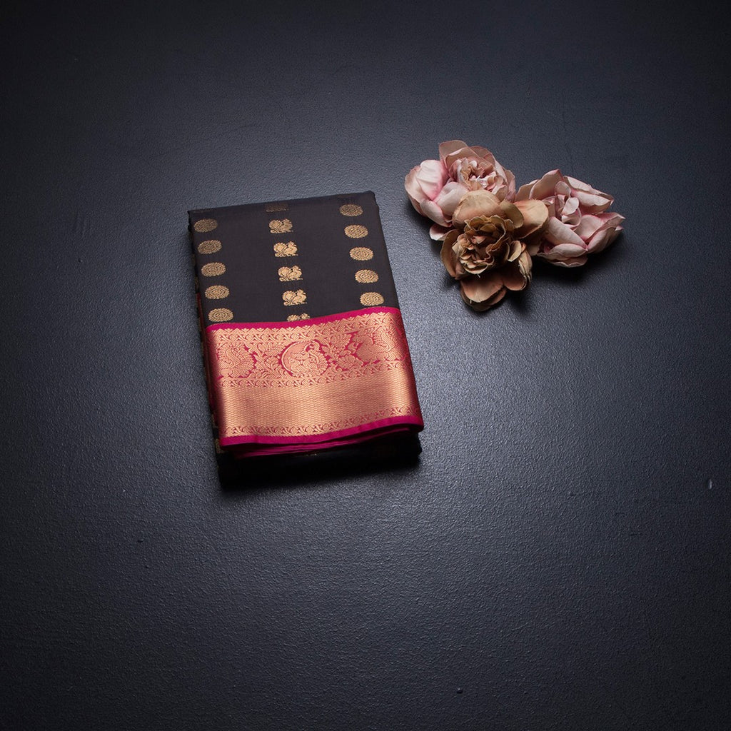 Art Silk Dark Brown Zari Worked Saree