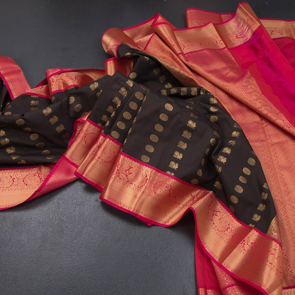Art Silk Dark Brown Zari Worked Saree