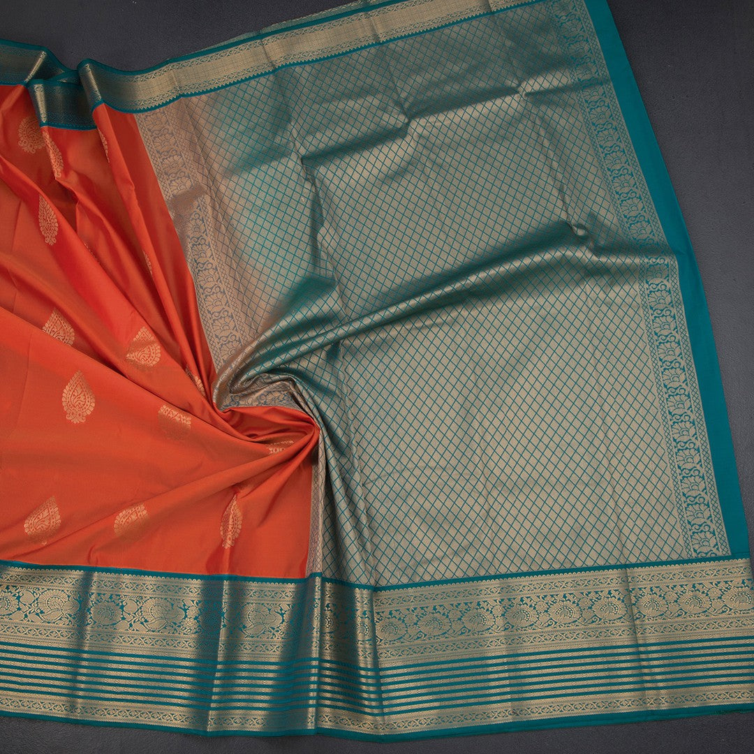 Art Silk Fanta Orange Zari Worked Saree