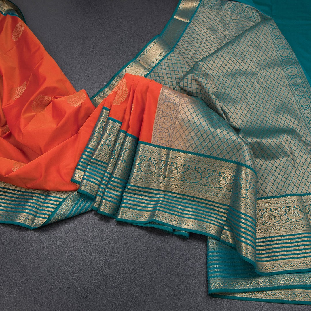 Art Silk Fanta Orange Zari Worked Saree