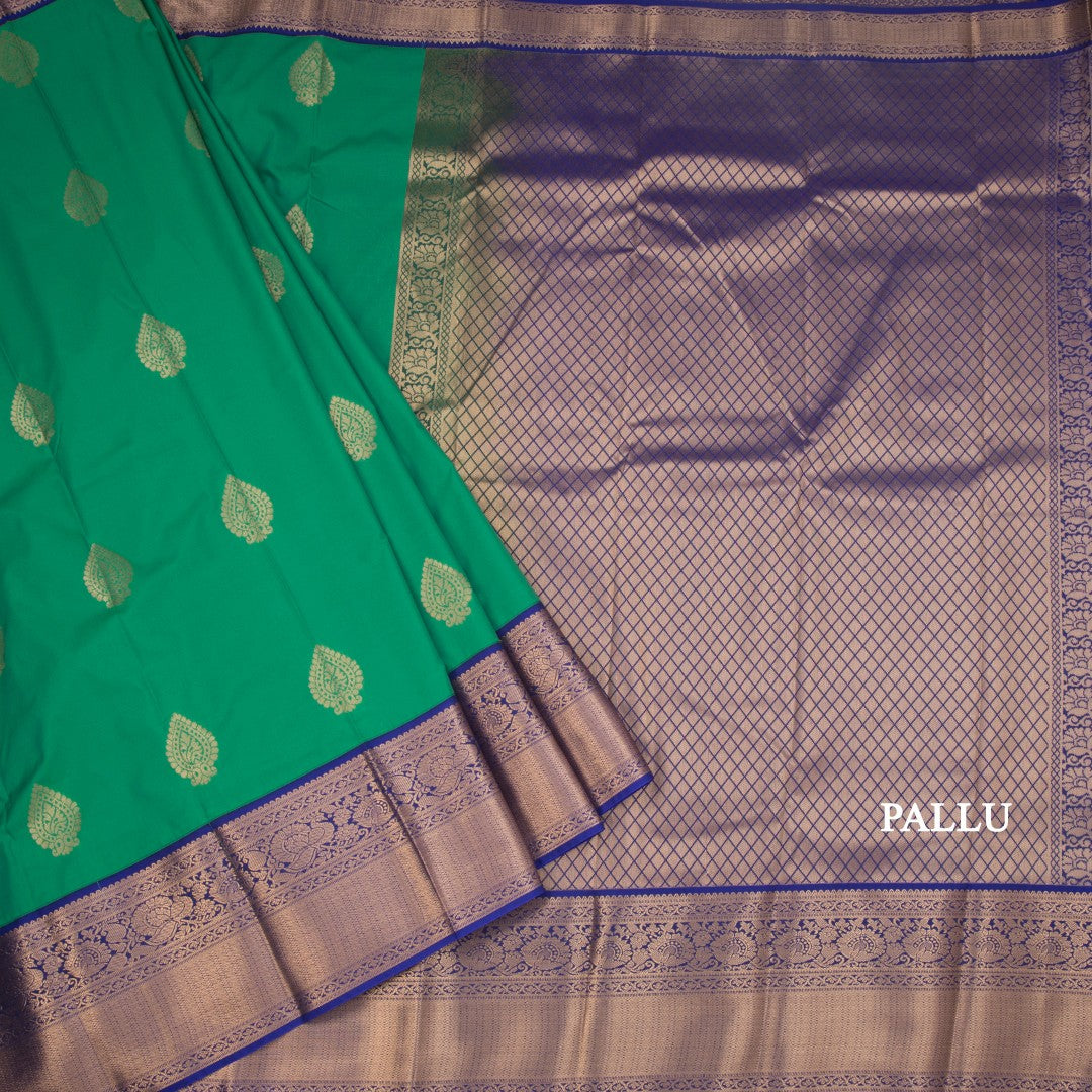 Art Silk Parrot Green Zari Worked Saree 02