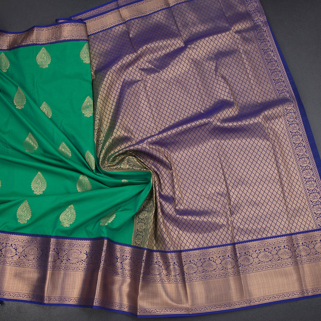 Art Silk Parrot Green Zari Worked Saree 02