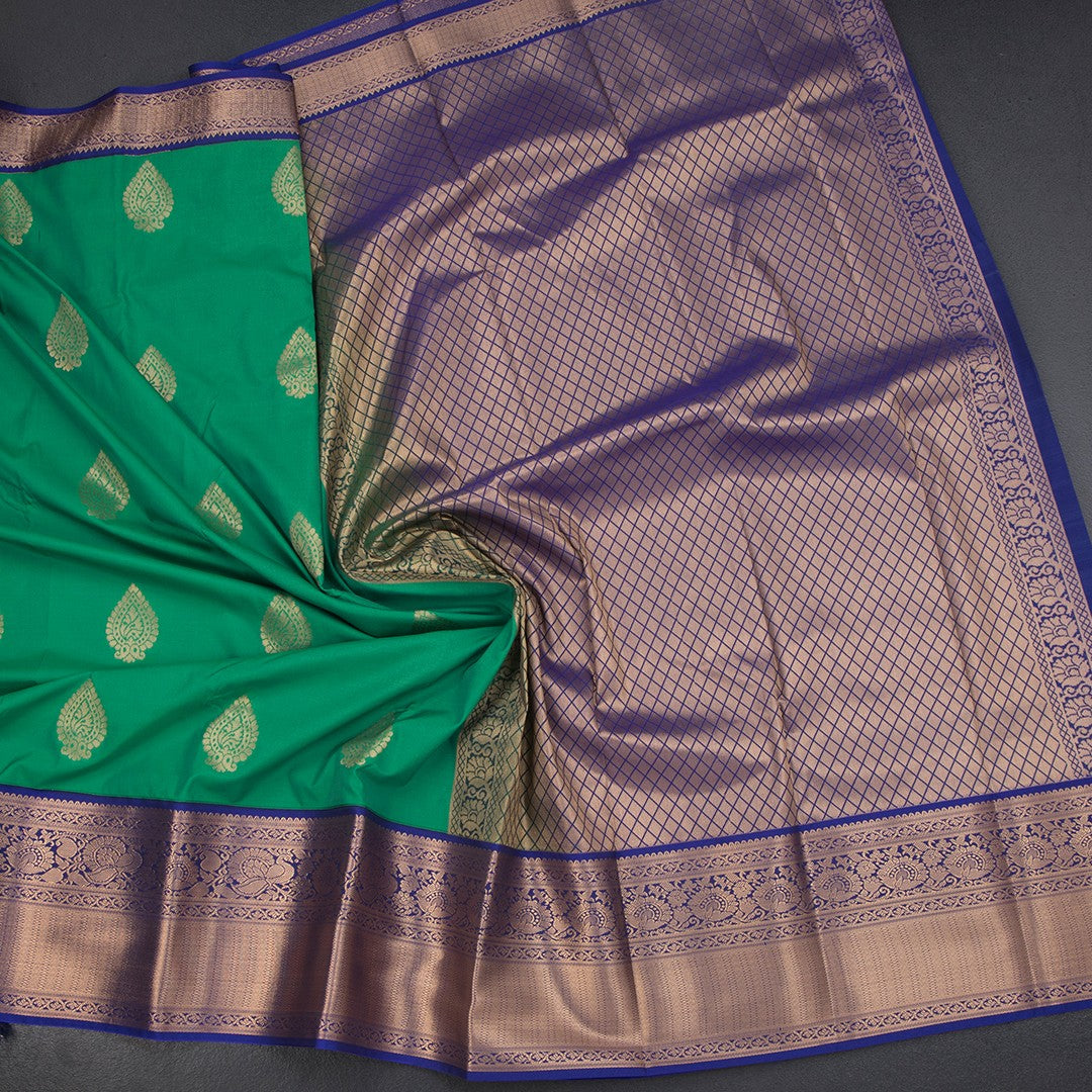 Art Silk Parrot Green Zari Worked Saree 02
