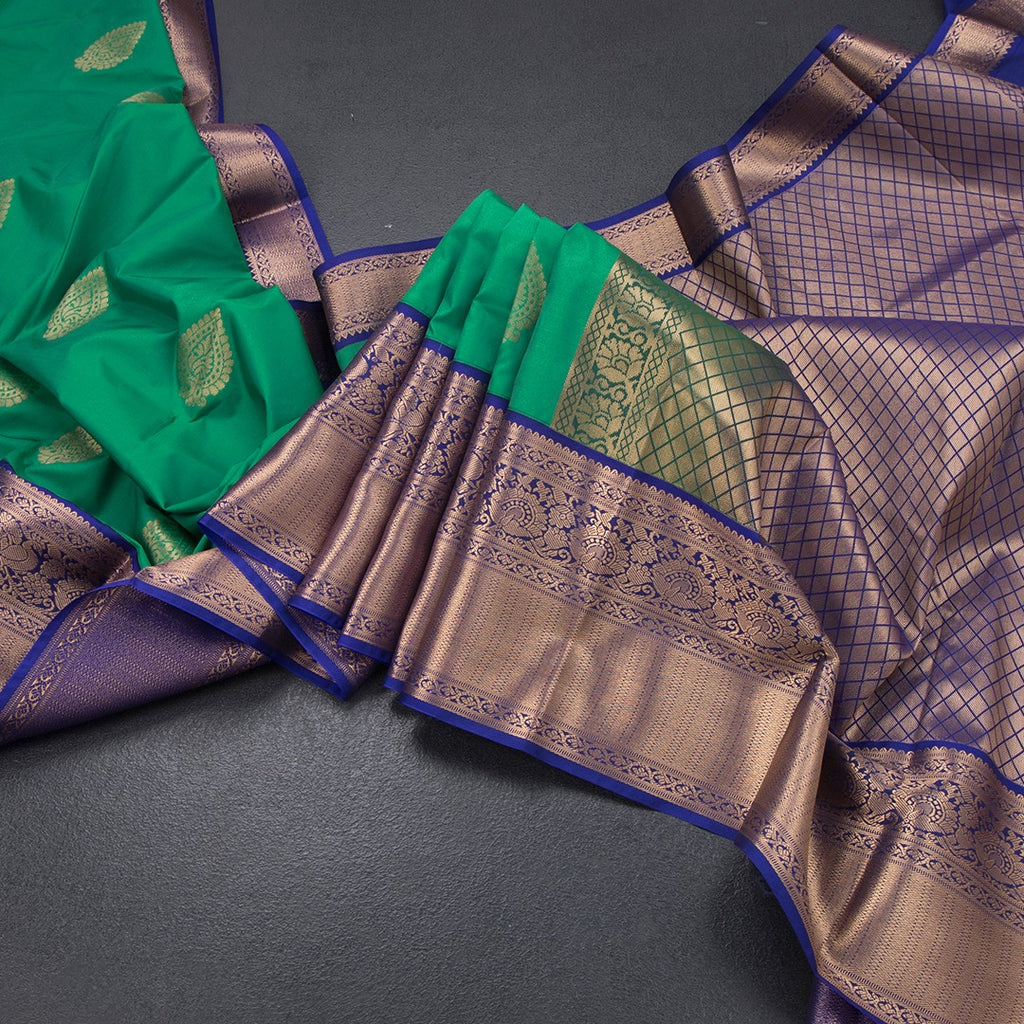 Art Silk Parrot Green Zari Worked Saree 02