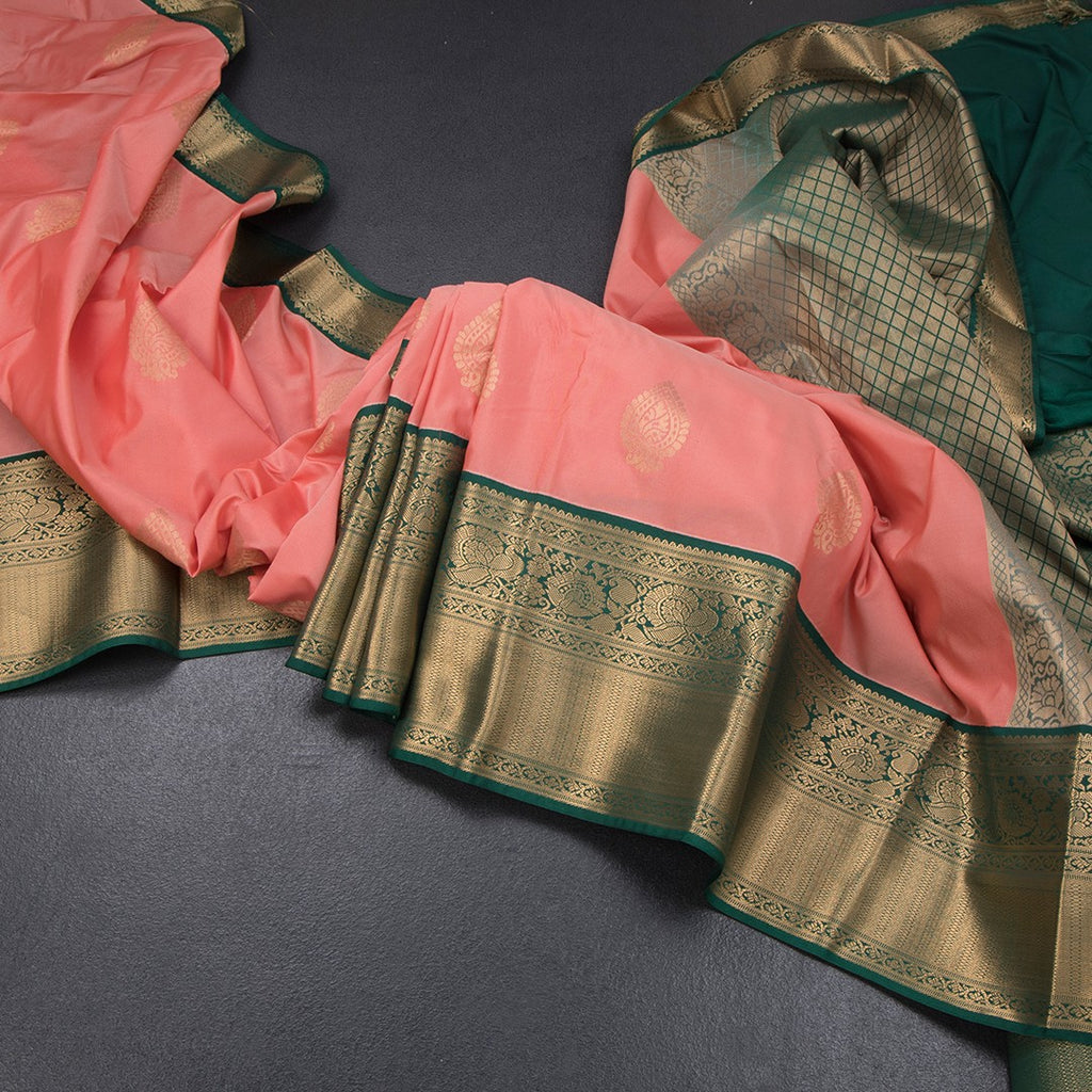 Art Silk Coral Pink Zari Worked Saree