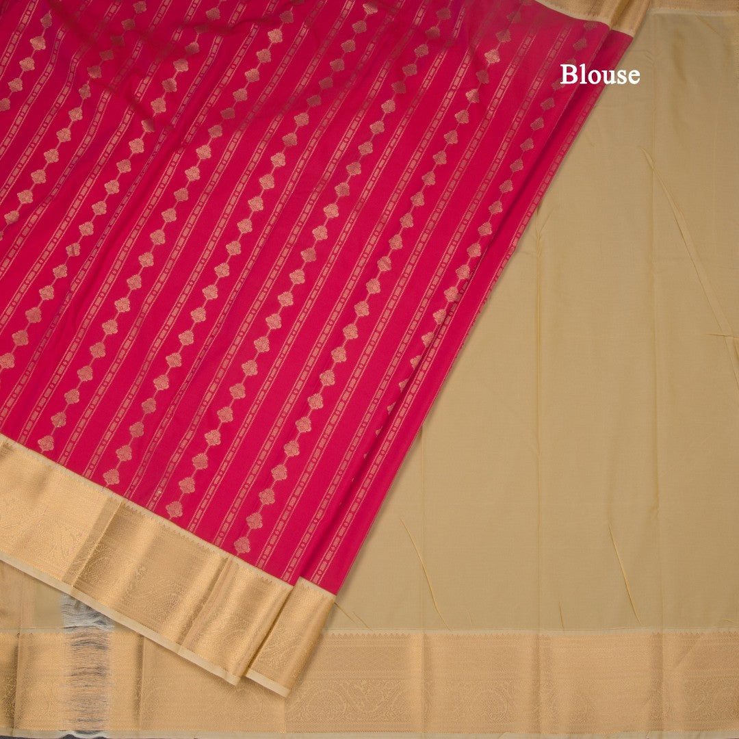 Art Silk Dark Pink Zari Worked Saree 03