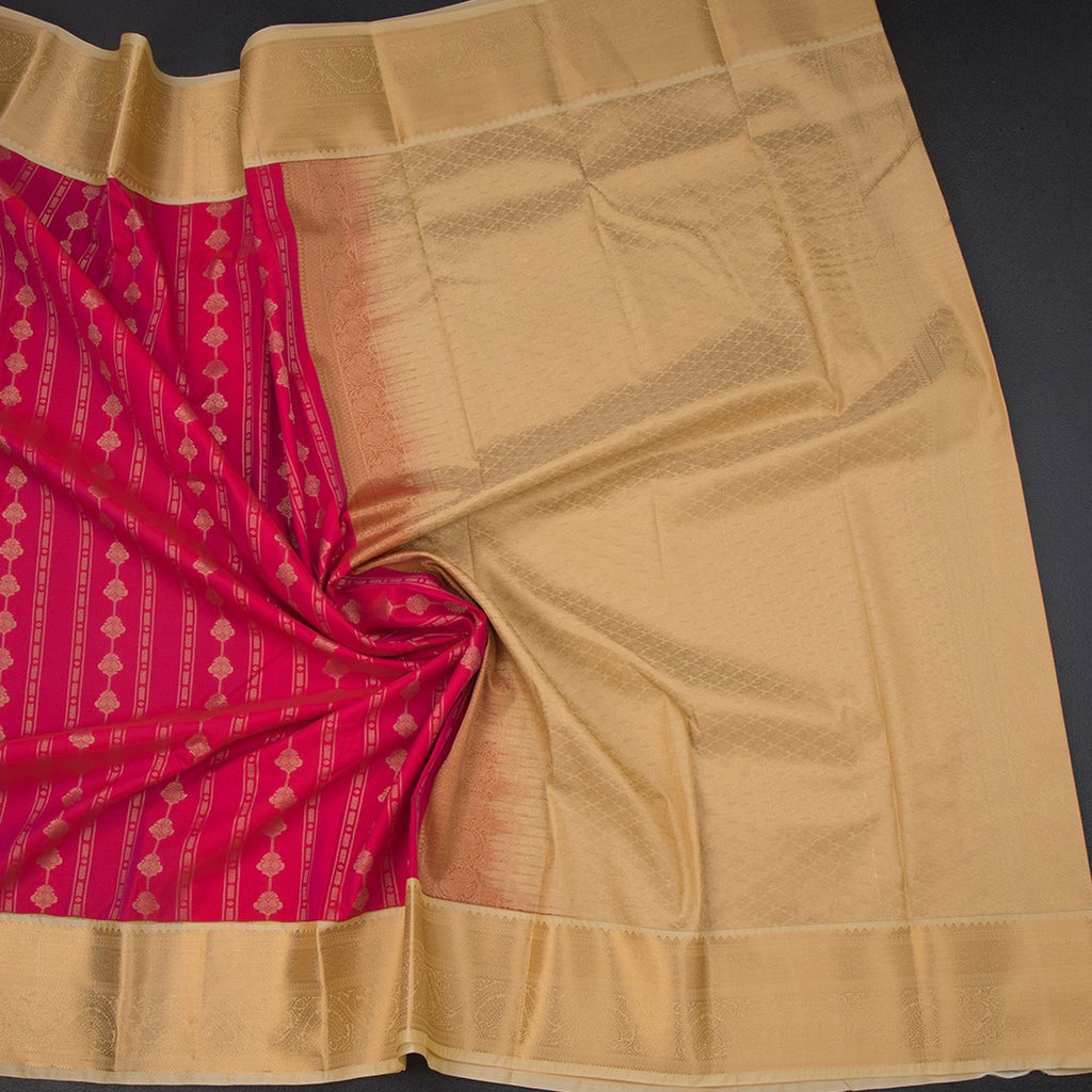 Art Silk Dark Pink Zari Worked Saree 03