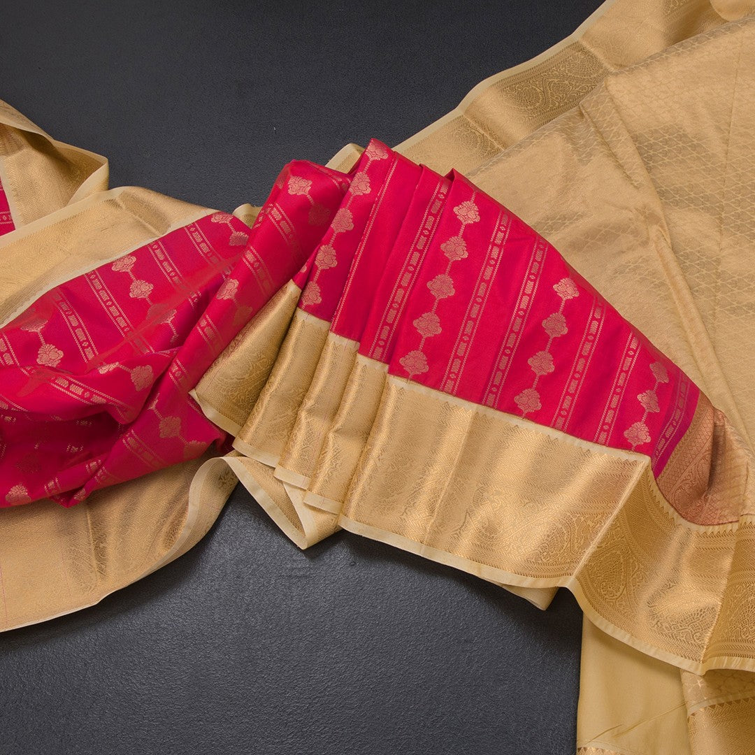 Art Silk Dark Pink Zari Worked Saree 03