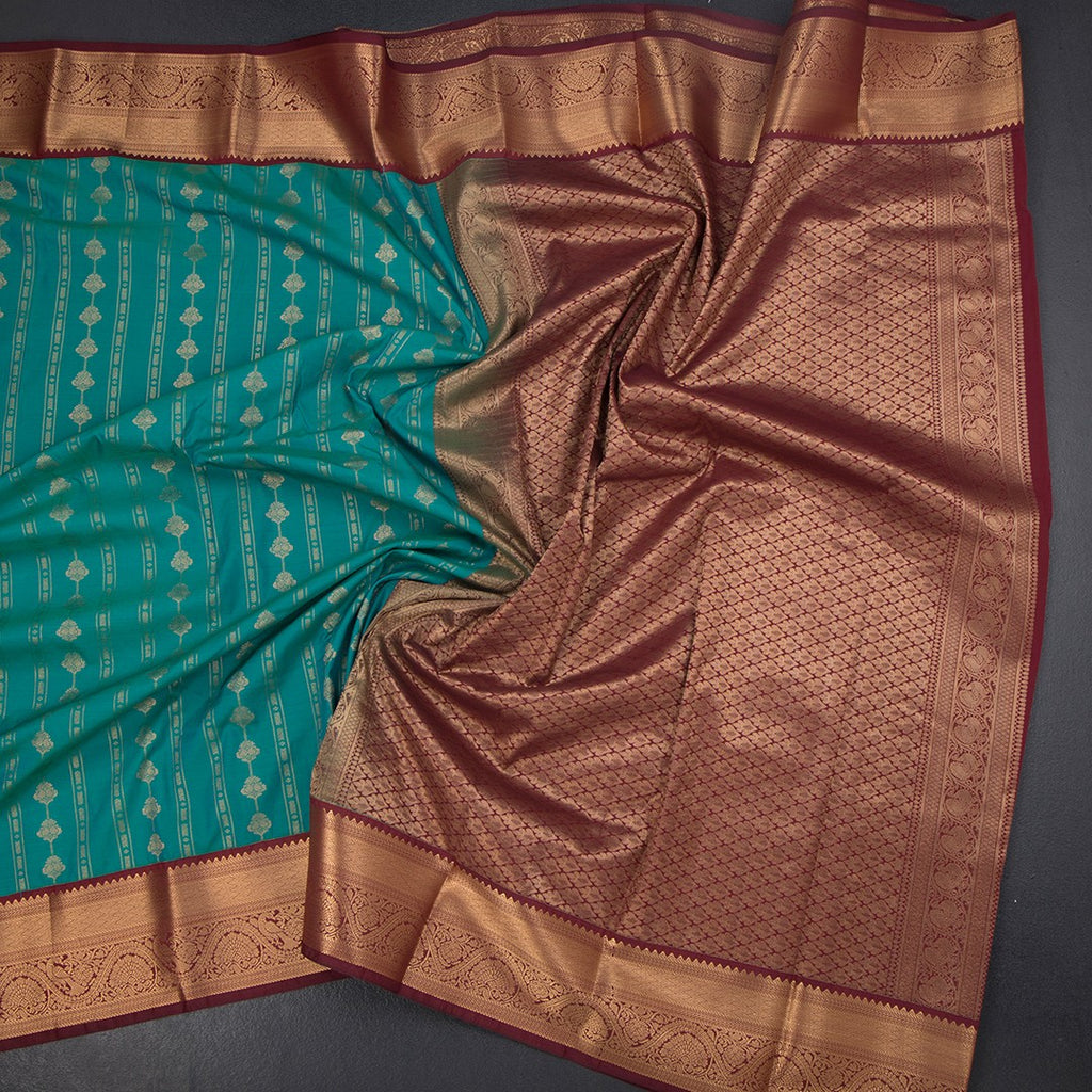 Art Silk Jade Green Zari Worked Saree 02