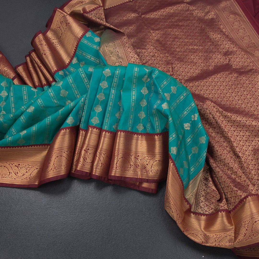 Art Silk Jade Green Zari Worked Saree 02