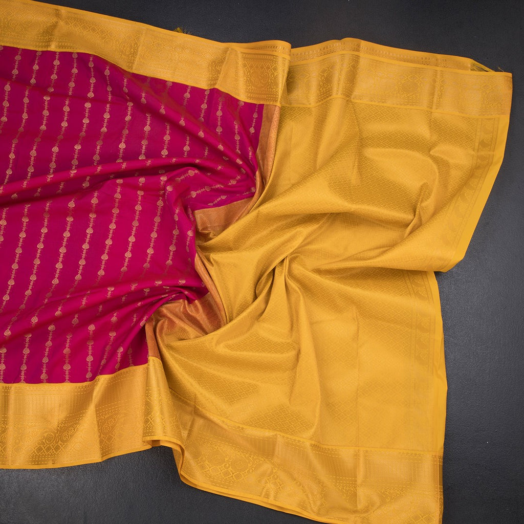 Art Silk Dark Pink Zari Worked Saree 04