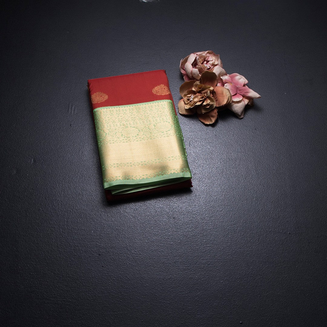 Art Silk Brick Red Zari Worked Saree