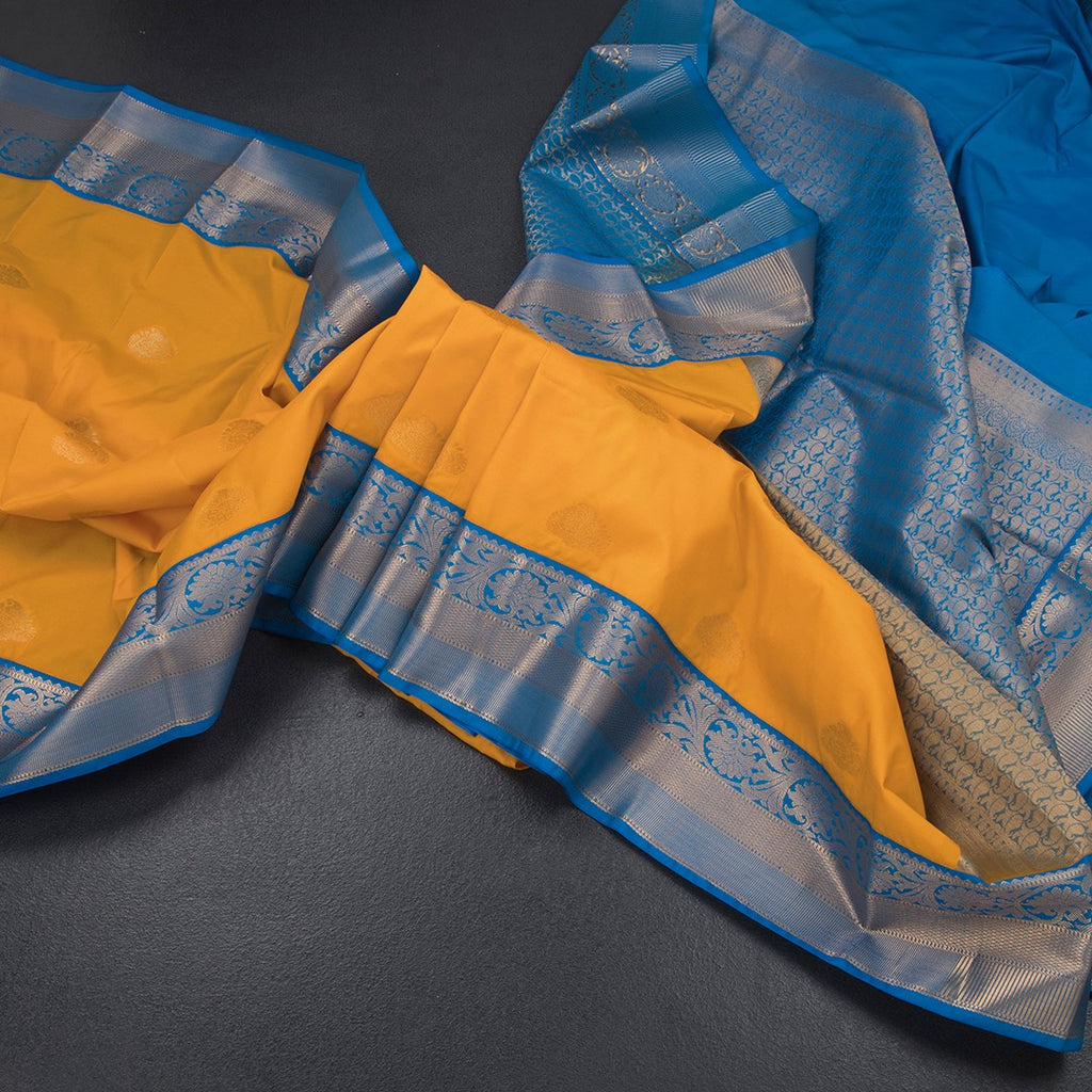 Art Silk Mango Yellow Zari Worked Saree 03