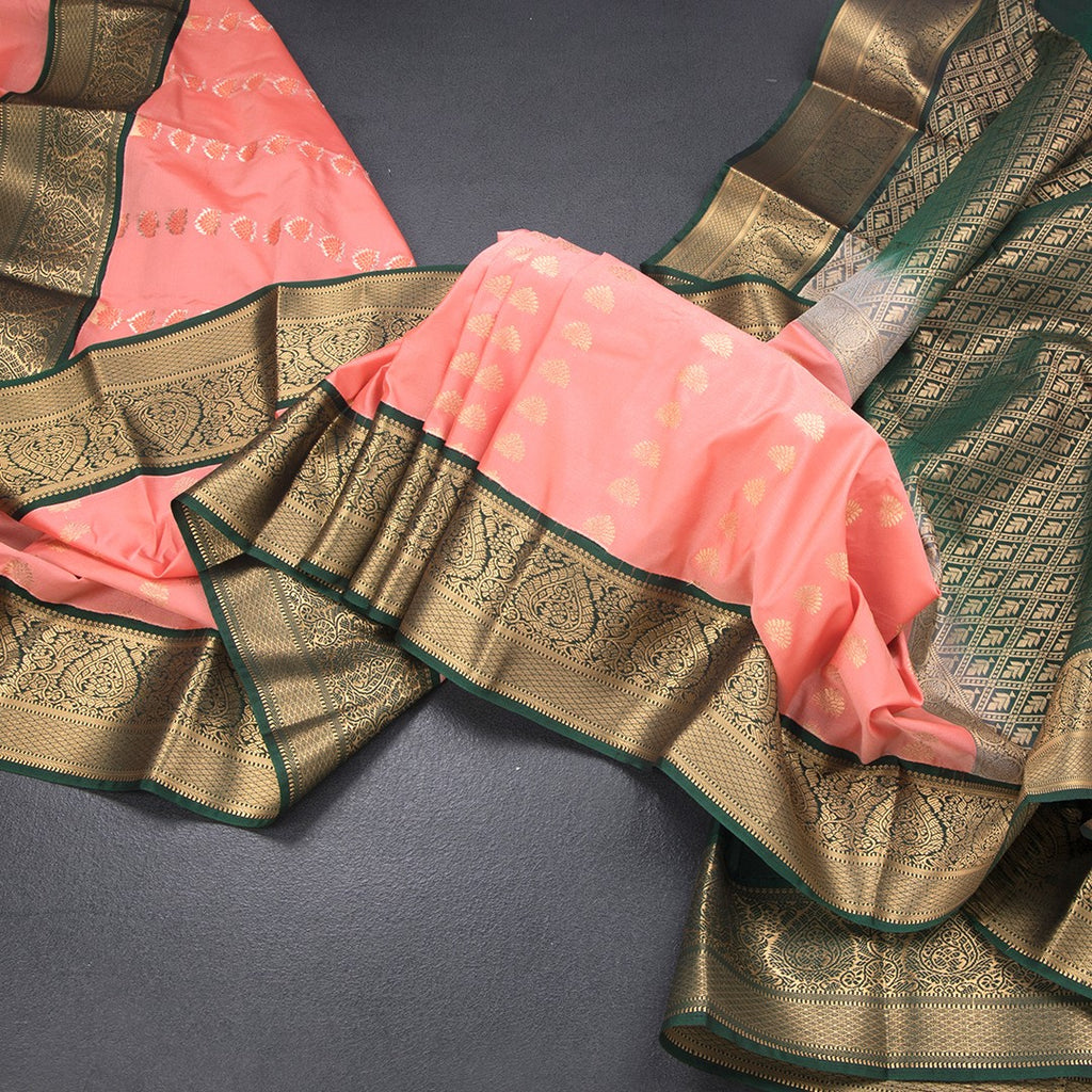 Art Silk Peach Zari Worked Saree 04