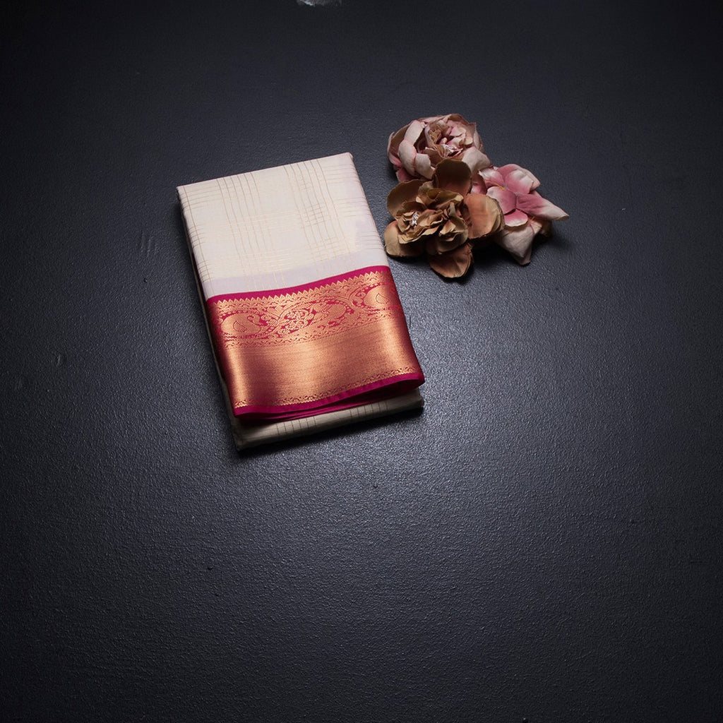 Art Silk Cream Zari Worked Saree