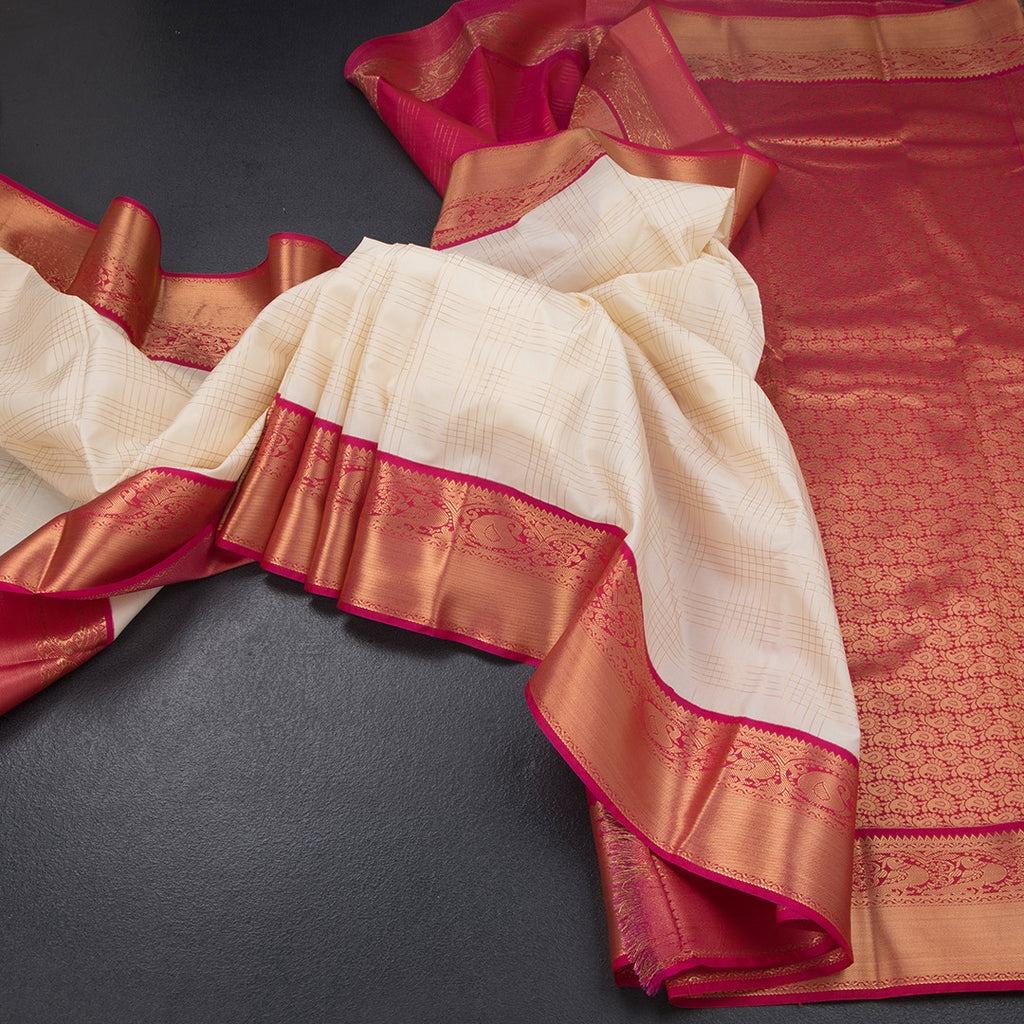 Art Silk Cream Zari Worked Saree