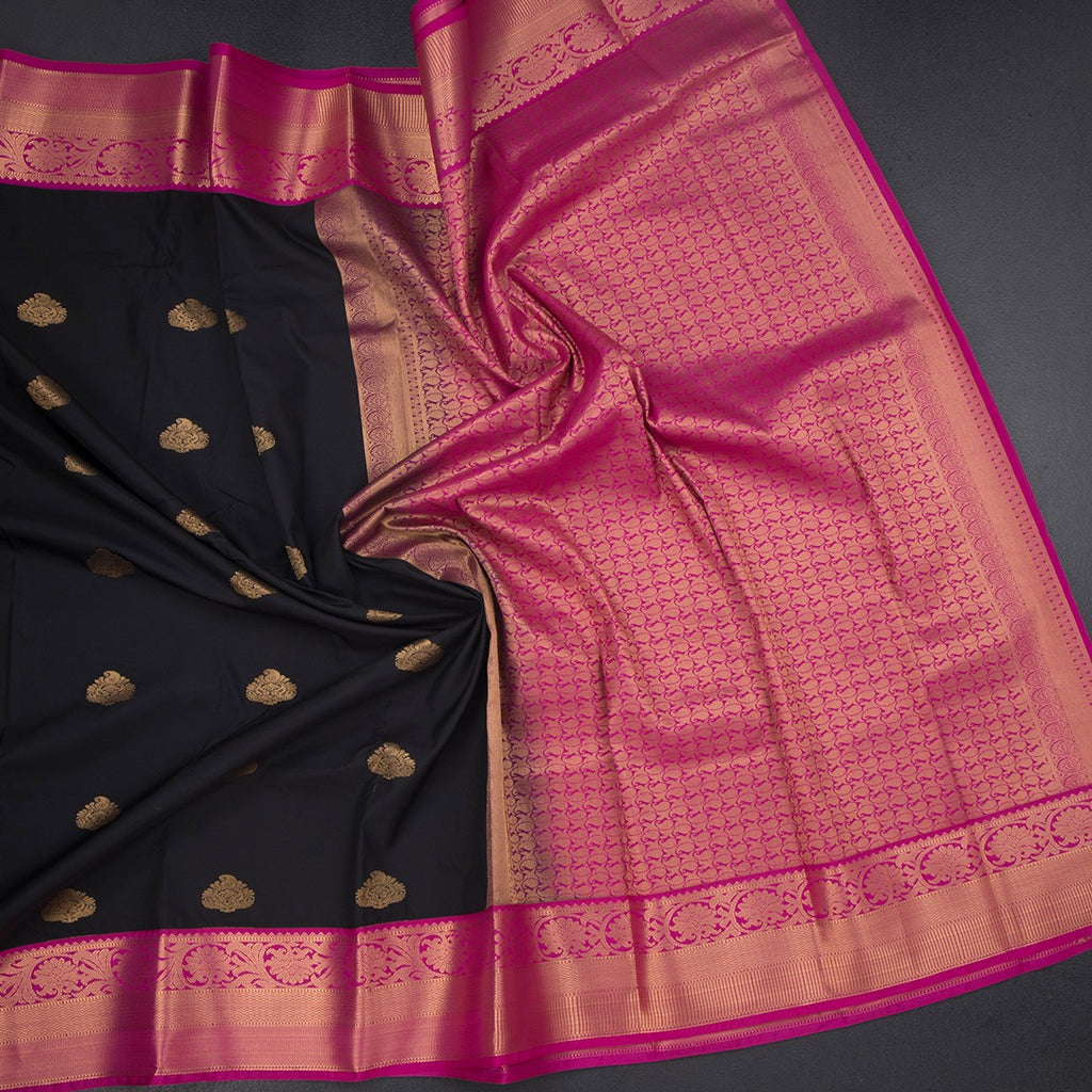 Art Silk Black Zari Worked Saree 02