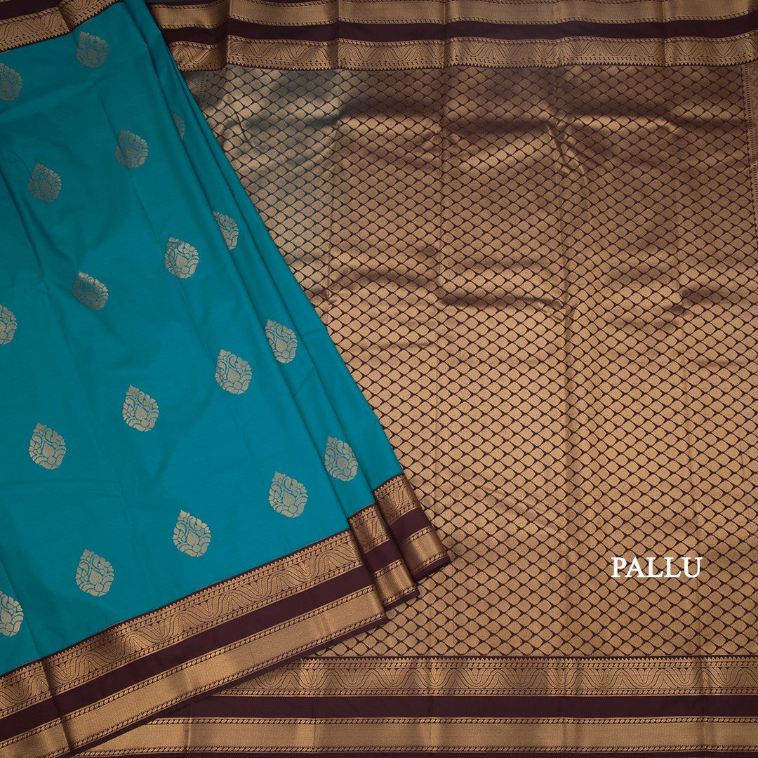 Art Silk Peacock Blue Zari Worked Saree