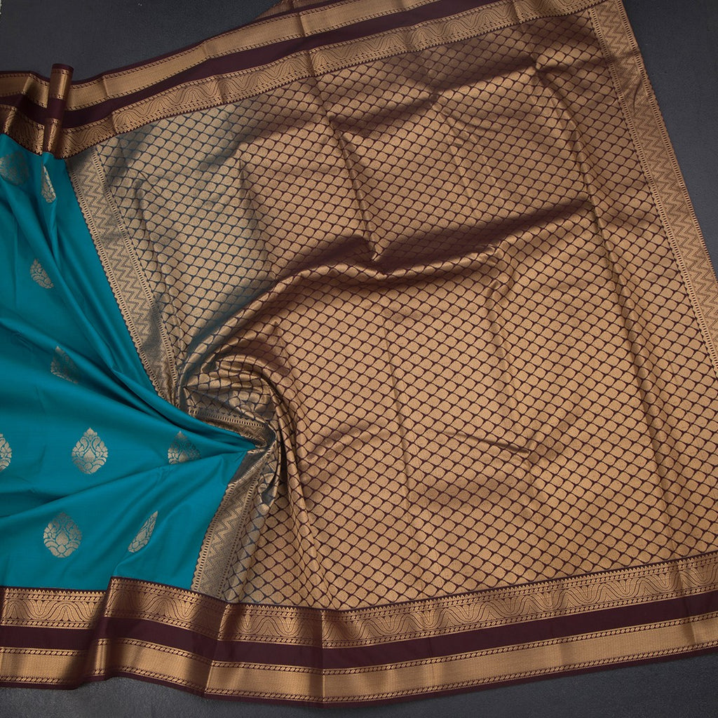 Art Silk Peacock Blue Zari Worked Saree