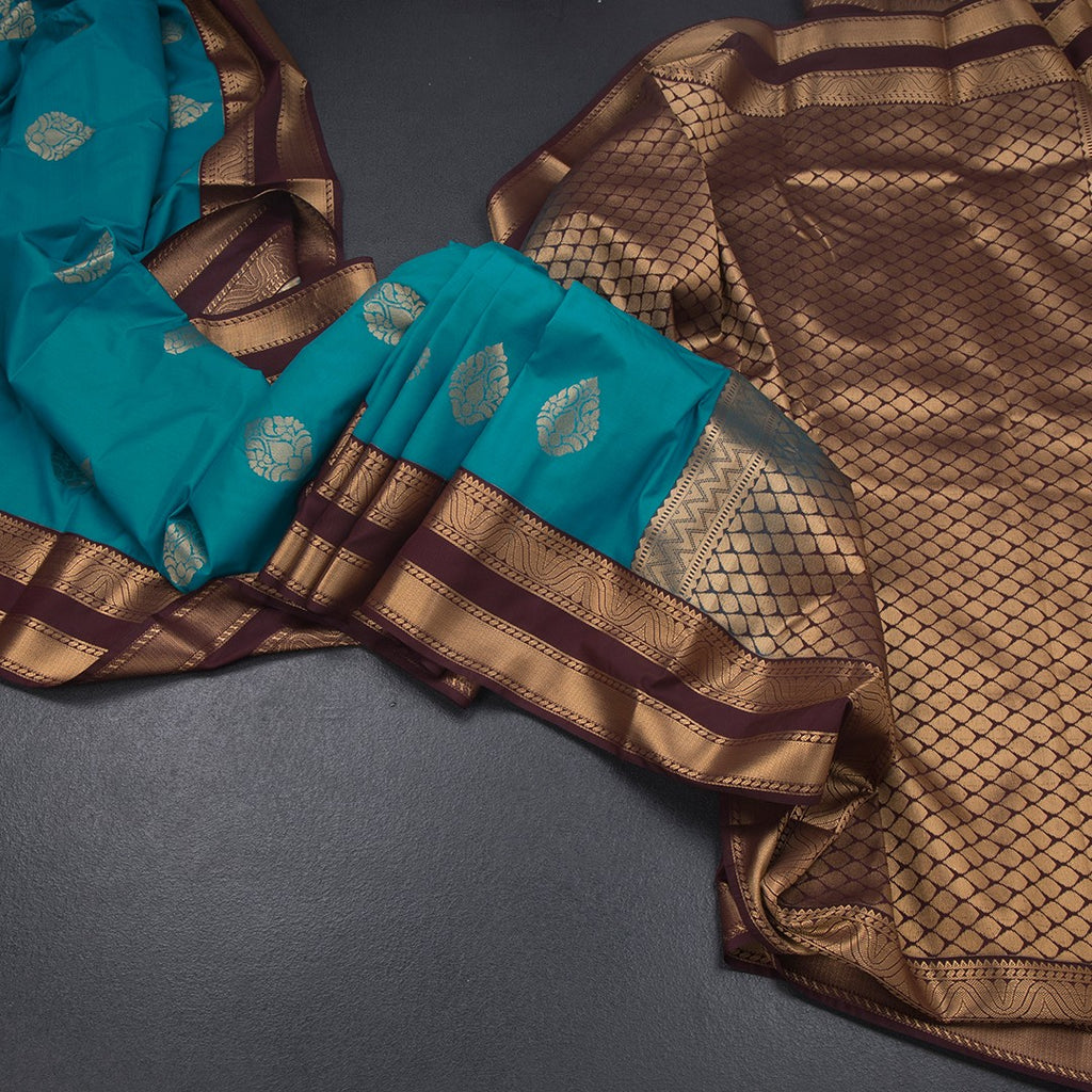 Art Silk Peacock Blue Zari Worked Saree