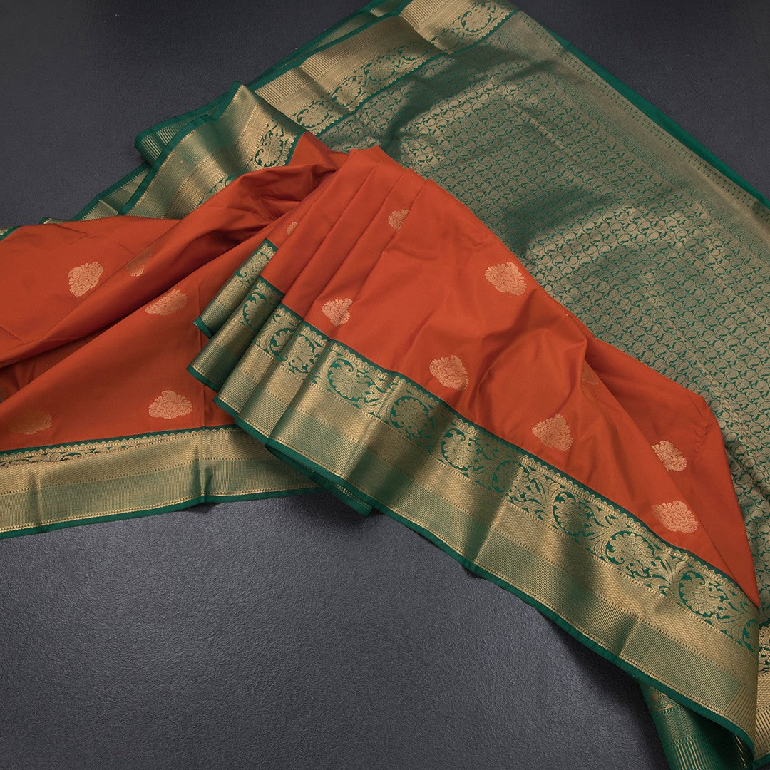 Art Silk Rust Orange Zari Worked Saree