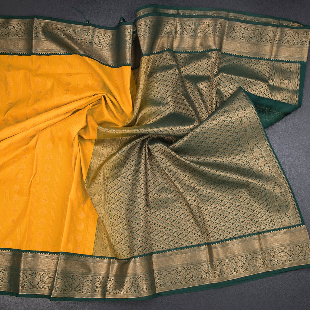 Art Silk Mango Yellow Zari Worked Saree 04