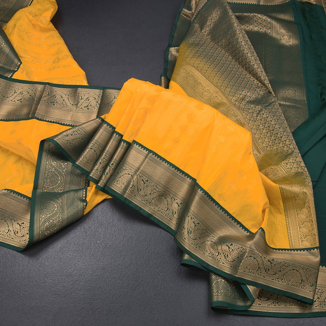 Art Silk Mango Yellow Zari Worked Saree 04